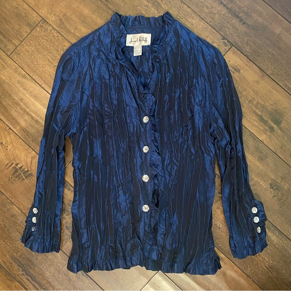 Joseph Ribkoff blouse jacket. Bright dark blue. Sparkling rhinestone buttons, 6